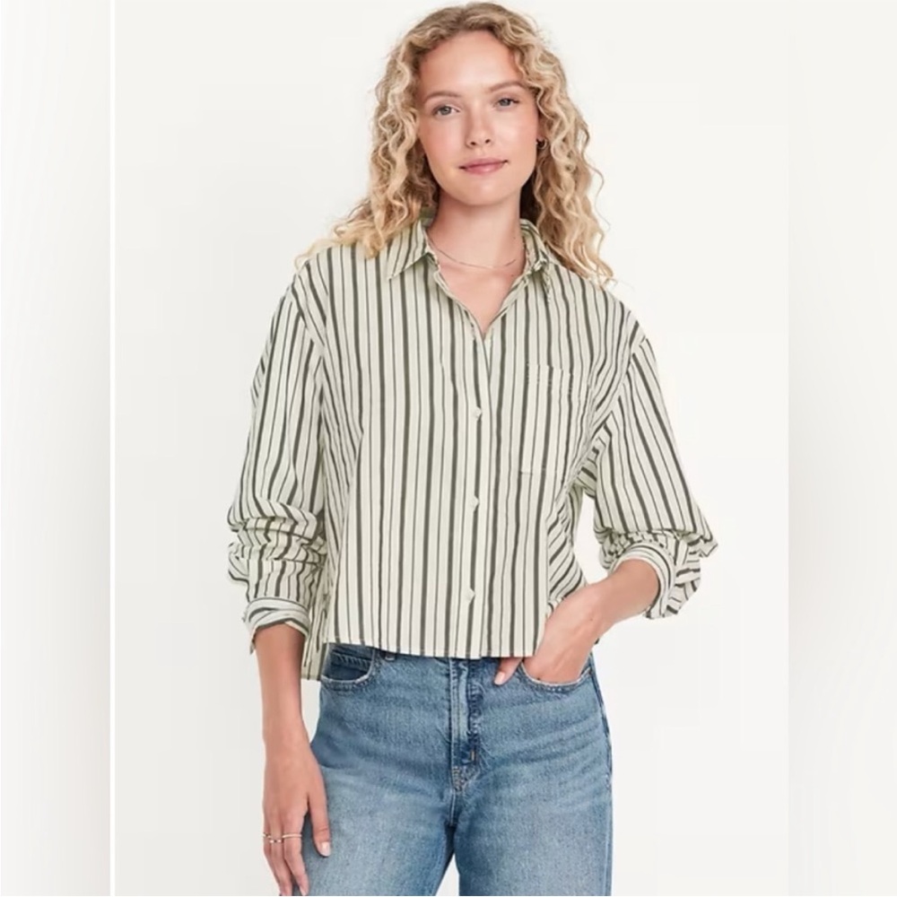 Old Navy Striped Button-Down Shirt Cropped Fit